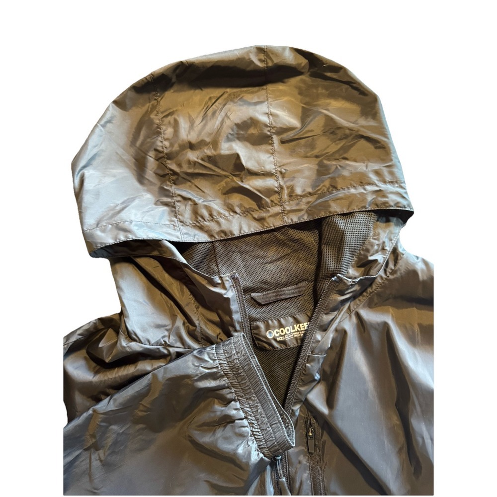 COOLKEEP Lightweight Rain Jacket Packable Hooded Windbreaker Black 2XL